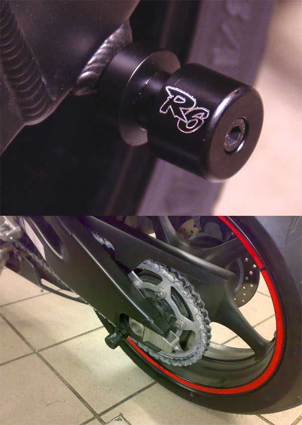 Yamaha YZF R6 R6S Engraved BL Swingarm Spools Sliders