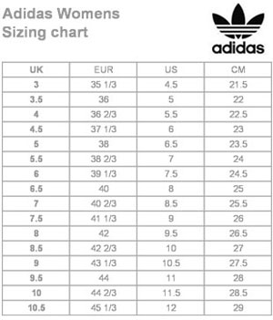 adidas size chart shoes cm