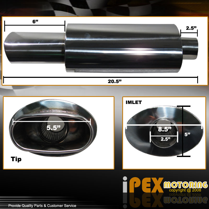 x2.5 TIP Oval Stainless Steel Muffler Exhaust VIP  