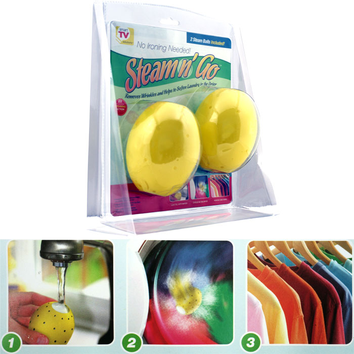 Set of 2 Steam n Go Dryer Balls   Releases Wrinkles NEW  