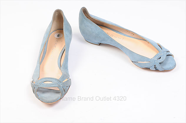 Casadei Baby Blue Suede Overlap Peep Toe Flat Shoes 6