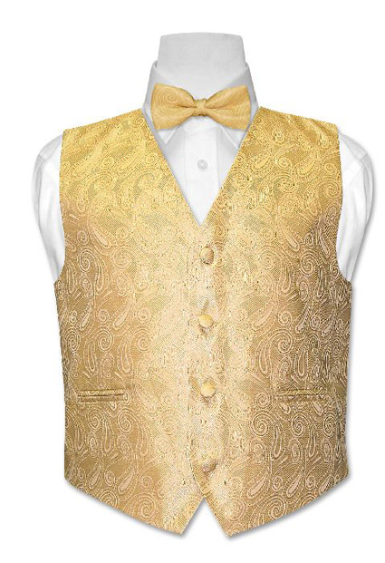 Boys Vest and BowTie Gold Paisley Design Size 10 NEW  