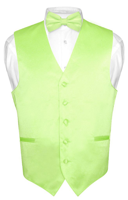 Mens LIME GREEN Dress Vest BOWTie Set for Suit Tux XL  