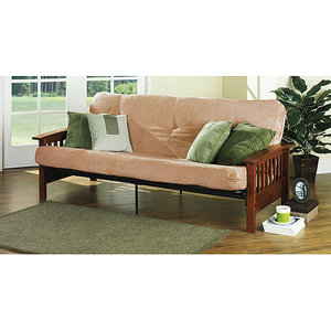 Mainstays Neo Mission Wood Arm Futon, Walnut   NEW  