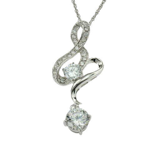 Round Cubic Zirconia Platinum EP Pendant Necklace New