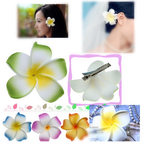 Bridal Dress Plumeria Foam Flower Hair Clip Brooch Pin  