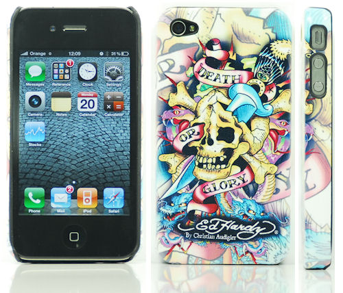 Estuche de Ed Hardy para iPhone 4 de Apple   4G calavera y daga